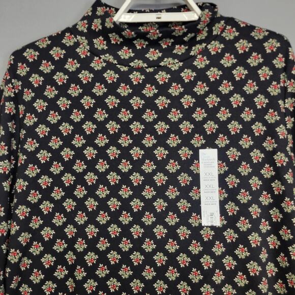 Croft & Barrow Top Womens 2XL Black Red Holly Berry Mock Neck Cotton Christmas - Picture 5 of 11